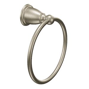 moen yb2286bn brantford collection traditional single post bathroom hand -towel ring, brushed nickel