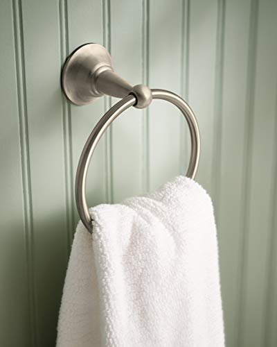 Moen DN6886BN Sage Single Post Bathroom Hand -Towel Ring, Spot Resist Brushed Nickel