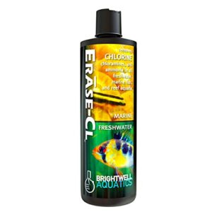 brightwell aquatics erase-cl - water conditioner removes chlorine, chloramines & ammonia in all marine and freshwater aquariums 500-ml