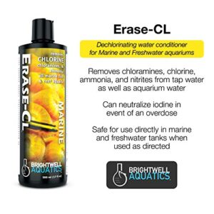 Brightwell Aquatics Erase-Cl - Water Conditioner Removes Chlorine, Chloramines & Ammonia in All Marine and Freshwater Aquariums 500-ml