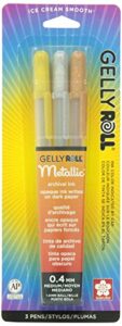 sakura 57387 3-piece gelly roll blister card metallic gel ink pen set, assorted colors