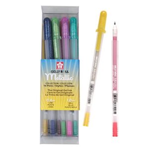 sakura gelly roll metallic gel pens - pens for scrapbook, journals, or drawing - colored metallic ink - medium line - 16 pack