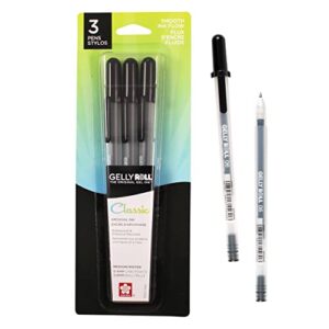 sakura gelly roll gel pens - medium point ink pen for journaling, art, or drawing - classic black ink - medium tip - 3 pack