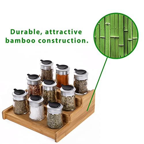 Seville Classics Bamboo Premium Wood 3-Tier Step Shelf Spice & Seasoning Storage Rack Organizer for Kitchen, Cabinet, Countertop, Pantry, Bathroom, Salon, Adjustable Expandable 8.5"-15" W Single
