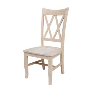 International Concepts Set of Two Double X-Back Dining Chair, 19.9"W x 22"D x 41.3"H, Wood Unfinished