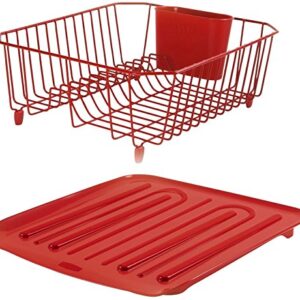 Rubbermaid Sink Set with Dish Drying Rack, Drainboard, Sponge Caddy, and Brush, Red, 4-Pieces