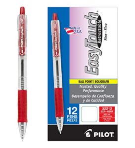 pilot easytouch refillable & retractable ballpoint pens, fine point, red ink, 12-pack (32212)