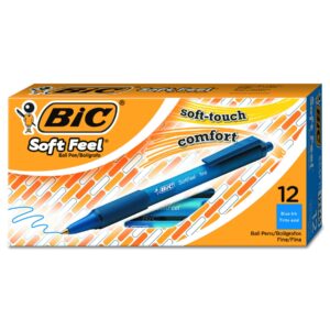 bic soft feel ball pen, blue, fine point, 12-count