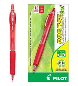 pilot precise gel begreen refillable & retractable rolling ball pens, fine point, red ink, 12-pack (15003)