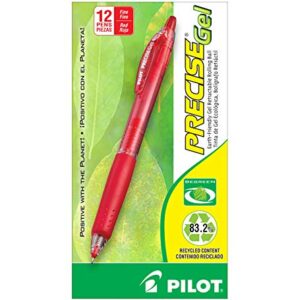 PILOT Precise Gel BeGreen Refillable & Retractable Rolling Ball Pens, Fine Point, Red Ink, 12-Pack (15003)