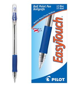 pilot easytouch ballpoint stick pens, medium point, blue ink, 12-pack (32011)