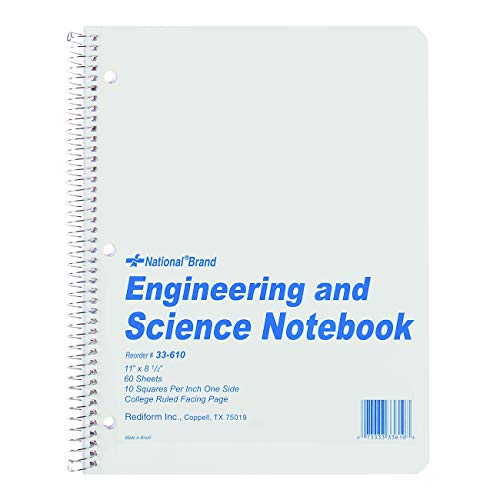 National Engineering and Science Notebook, Quadrille Rule (10 sq/in), White Cover, (60) 11 x 8.5 Sheets