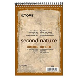 tops second nature spiral steno books, recycled, 6 x 9 inches, gregg rule, tan cover, 70 sheets per book (74690)