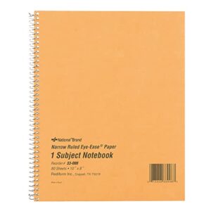 National Brown Board Cover Notebook, Narrow Ruled, 1 Subject, Green Eye-Ease Paper, 10" x 8", 80 Sheets (33008)