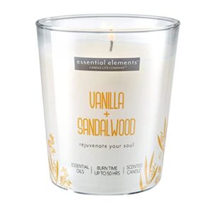 essential elements vanilla and sandalwood scented jar candles, 9 oz, white, 9 ounce