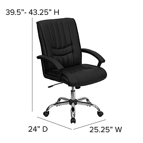 Flash Furniture Hansel Mid-Back Black LeatherSoft Swivel Manager's Office Chair with Arms