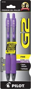 pilot, g2 premium gel roller pens, fine point 0.7 mm, purple, pack of 2