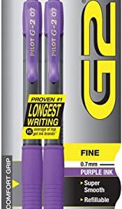 Pilot, G2 Premium Gel Roller Pens, Fine Point 0.7 mm, Purple, Pack of 2