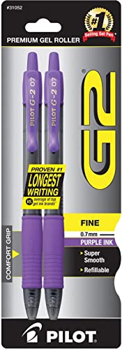 Pilot, G2 Premium Gel Roller Pens, Fine Point 0.7 mm, Purple, Pack of 2