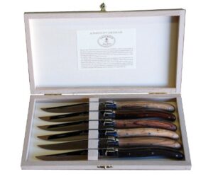 jean dubost laguiole knives with assorted wood handles, set of 6,brown