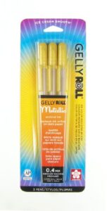 sakura 57385 3-piece gelly roll blister card metallic gel ink pen set, gold