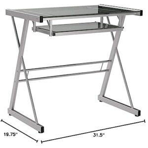 Walker Edison Metal and Glass Work From Home Laptop Computer Gaming Desk with Slide In Keyboard Tray Home Office, 31 Inch, Silver