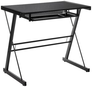walker edison modern small metal and glass computer gaming with under desk keyboard tray black home office desk, 31 inch