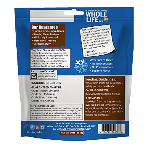 Whole Life Pet Just One Beef Liver Dog Treats - Human Grade, Freeze Dried, One Ingredient - Training Or Reward, Grain Free, Made in The USA