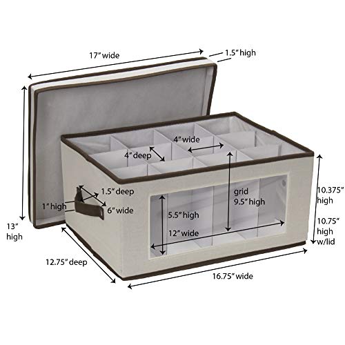 Household Essentials Natural 542 Vision Storage Box with Lid and Handles | Balloon Goblet Wine Glasses Canvas with Brown Trim