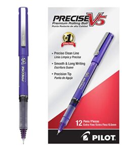 pilot precise v5 stick liquid ink rolling ball stick pens, extra fine point (0.5mm) purple ink, 12-pack (25106)