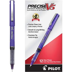 PILOT Precise V5 Stick Liquid Ink Rolling Ball Stick Pens, Extra Fine Point (0.5mm) Purple Ink, 12-Pack (25106)