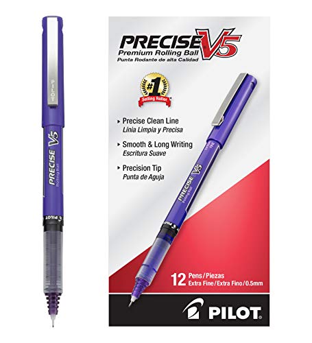 PILOT Precise V5 Stick Liquid Ink Rolling Ball Stick Pens, Extra Fine Point (0.5mm) Purple Ink, 12-Pack (25106)