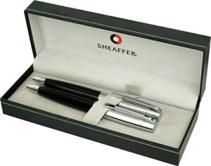 sheaffer gift collection 2 (300) ball point pen/pencil set, satin chrome cap, glossy black barrel with chrome plate trim, 0.7mm blue refill (sh/9314-9)
