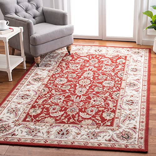 SAFAVIEH Chelsea Collection Accent Rug - 3'9" x 5'9", Burgundy & Ivory, Hand-Hooked French Country Wool, Ideal for High Traffic Areas in Entryway, Living Room, Bedroom (HK78B)