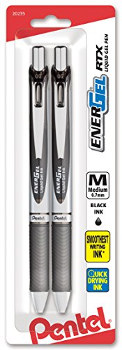 Pentel EnerGel Deluxe RTX Retractable Liquid Gel Pen, 0.7mm, Metal Tip, Black Ink, 2 Pack (BL77BP2A)