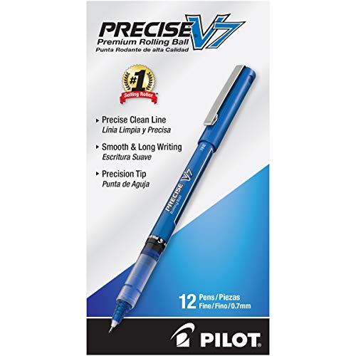 PILOT Precise V7 Stick Liquid Ink Rolling Ball Stick Pens, Fine Point (0.7mm) Blue Ink, 12-Pack (35349)