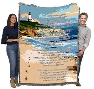 pure country weavers jesus footprints in the sand 1 blanket 1 -religious gift tapestry throw woven from cotton - made in the usa (72x54)