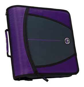 case-it the mighty zip tab zipper binder - 3 inch o-rings - 5 color tab expanding file folder - multiple pockets - 600 sheet capacity - comes with shoulder strap - purple d-146