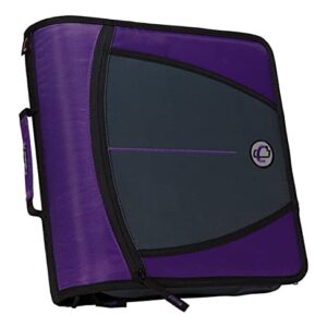 Case-it The Mighty Zip Tab Zipper Binder - 3 Inch O-Rings - 5 Color Tab Expanding File Folder - Multiple Pockets - 600 Sheet Capacity - Comes with Shoulder Strap - Purple D-146