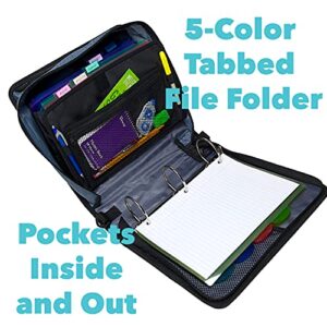 Case-it The Mighty Zip Tab Zipper Binder - 3 Inch O-Rings - 5 Color Tab Expanding File Folder - Multiple Pockets - 600 Sheet Capacity - Comes with Shoulder Strap - Purple D-146