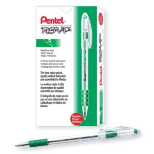 pentel r.s.v.p. ballpoint pen, medium point, green ink (bk91-d) 12 total