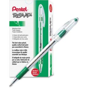 Pentel R.S.V.P. Ballpoint Pen, Medium Point, Green Ink (BK91-D) 12 Total