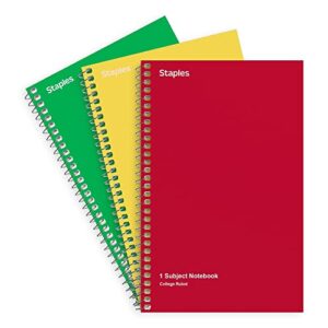 staples 1 subject notebook, 7-3/4" x 5", 3/pack
