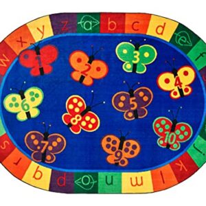 Carpets for Kids 3503 KIDSoft 123 ABC Butterfly Fun Rug 3ft 10ft x 5ft 5ft Oval Blue