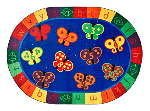 Carpets for Kids 3503 KIDSoft 123 ABC Butterfly Fun Rug 3ft 10ft x 5ft 5ft Oval Blue