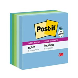 post-it super sticky recycled notes, 3x3 in, 5 pads, 2x the sticking power, poptimistic, bright colors, 30% recycled paper (654-5sst)