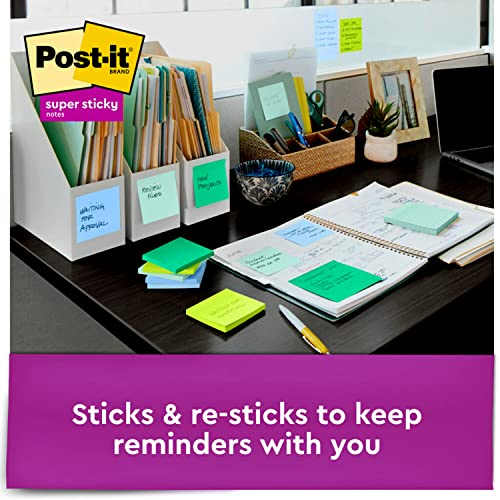 Post-it Super Sticky Recycled Notes, 3x3 in, 5 Pads, 2x the Sticking Power, Poptimistic, Bright Colors, 30% Recycled Paper (654-5SST)