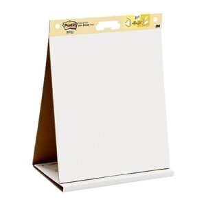 post-it super sticky portable tabletop easel pad w/ dry erase panel, great for virtual teachers and students, 20x23 inches, 20 sheets/pad, 1 pad, built-in stand (563de)