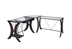 coaster home furnishings co-800446 monterey 3-piece l-shape computer desk set, cappuccino and clear, 68 w x 67 d x 30 h