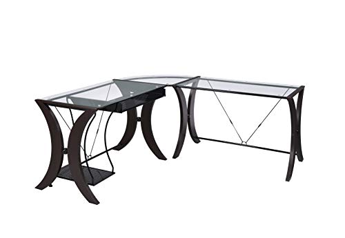 Coaster Home Furnishings CO-800446 Monterey 3-Piece L-Shape Computer Desk Set, Cappuccino and Clear, 68 W x 67 D x 30 H